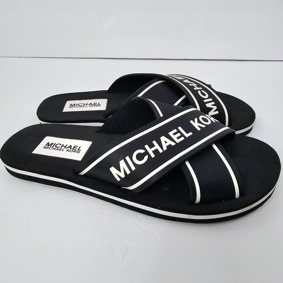 Michael Kors Women's Sparrow Black & White Criss Cross Slide Sandals Size 8M - Picture 5 of 9